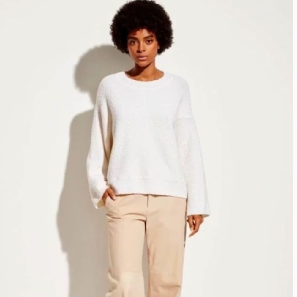 Vince Merino Wool Blend Textured Boucle Crew Sweater Cream Size Medium
